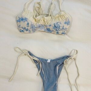 Chic Cream and Blue Women's Bikini Set